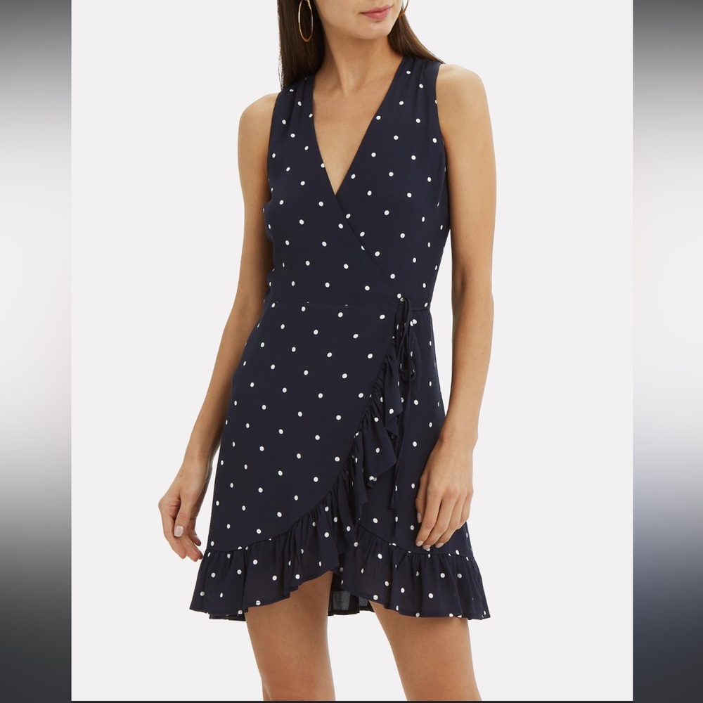 Sleeveless Navy Polka Dot Wrap Dress
